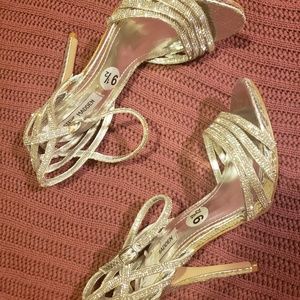 Silver Rhinestone Strappy Heels